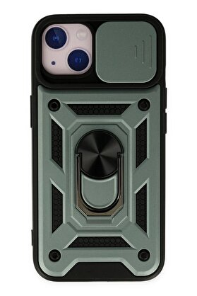 CepteToptan iPhone 14 Kılıf Pars Lens Yüzüklü Silikon - Yeşil - DROPX7461-3767