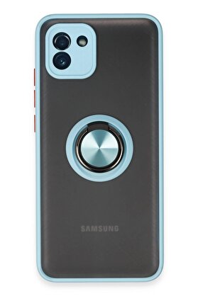 CepteToptan Samsung Galaxy A03 Kılıf Montreal Yüzüklü Silikon Kapak - Buz Mavi - DROPX1259-2784