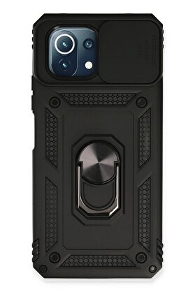 CepteToptan Xiaomi Mİ 11 Lite Kılıf Pars Lens Yüzüklü Silikon - Siyah - DROPX9509-3112