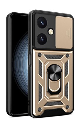 CepteToptan Vivo Y27 Kılıf Pars Lens Yüzüklü Silikon - Gold - DROPX2375-7731