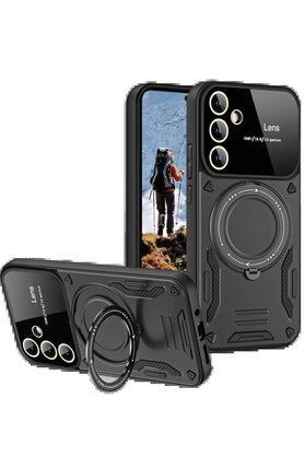 CepteToptan Samsung Galaxy S24 FE Kılıf Joy Lens Standlı Kapak - Siyah - DROPX2881-3465