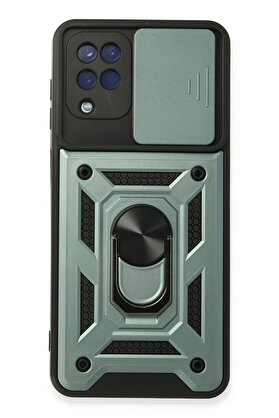 CepteToptan Samsung Galaxy A22 Kılıf Pars Lens Yüzüklü Silikon - Yeşil - DROPX8843-8699