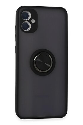 CepteToptan Samsung Galaxy A05 Kılıf Montreal Yüzüklü Silikon Kapak - Siyah - DROPX1467-2955