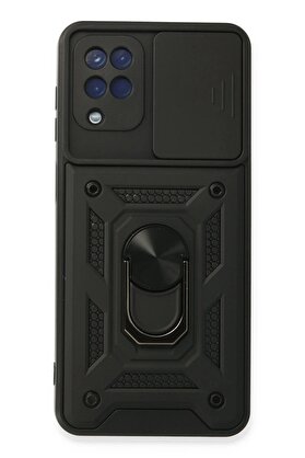 CepteToptan Samsung Galaxy A22 Kılıf Pars Lens Yüzüklü Silikon - Siyah - DROPX2517-5382
