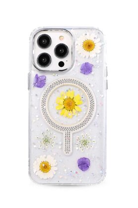CepteToptan iPhone 15 Pro Max Flower Magsafe Kapak - Sarı - DROPX4897-2309