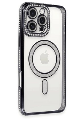 CepteToptan iPhone 16 Pro Max Kılıf Joke Simli Magneticsafe Kılıf - Siyah - DROPX9220-3603