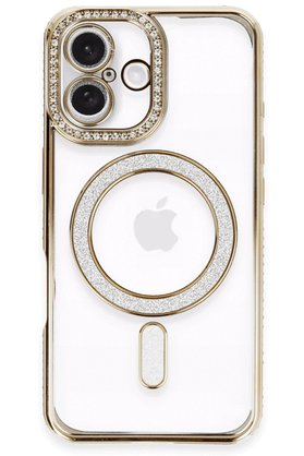 CepteToptan iPhone 16 Plus Kılıf Joke Simli Magneticsafe Kılıf - Gold - DROPX9154-9155