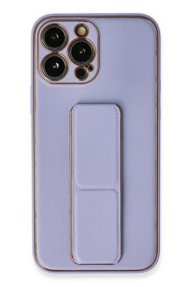 CepteToptan iPhone 13 Pro Kılıf Coco Deri Standlı Kapak - Lila - DROPX7951-3451
