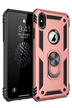 CepteToptan iPhone XS Max Kılıf Sofya Yüzüklü Silikon Kapak - Rose - DROPX4103-3894