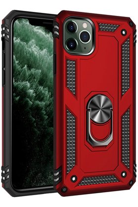 CepteToptan iPhone 11 Pro Max Kılıf Sofya Yüzüklü Silikon Kapak - Kırmızı - DROPX3105-1658