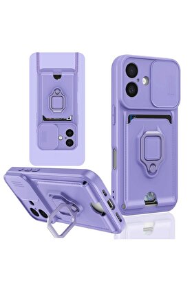 CepteToptan iPhone 16 Kılıf Zuma Kartvizitli Yüzüklü Silikon - Lila - DROPX7542-7579