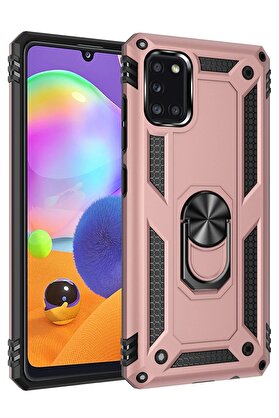 CepteToptan Samsung Galaxy A31 Kılıf Sofya Yüzüklü Silikon Kapak - Rose - DROPX6327-7762