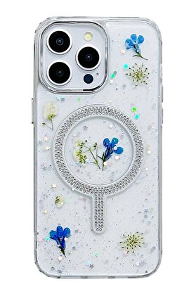 CepteToptan iPhone 15 Pro Flower Magsafe Kapak - Krem - DROPX9247-4843