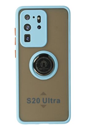 CepteToptan Samsung Galaxy S20 Ultra Kılıf Montreal Yüzüklü Silikon Kapak - Buz Mavi - DROPX1447-1586