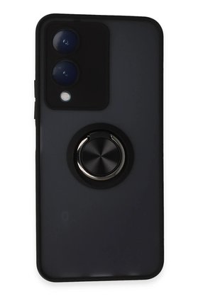 CepteToptan Vivo Y17S Kılıf Montreal Yüzüklü Silikon Kapak - Siyah - DROPX5379-8156