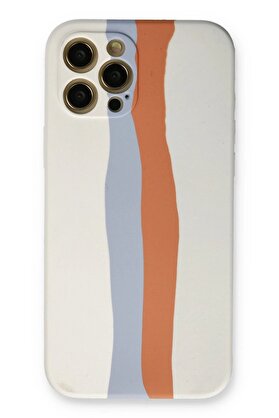 CepteToptan iPhone 12 Pro Max Kılıf Ebruli Lansman Silikon - Beyaz-Turuncu - DROPX7395-4351