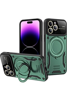 CepteToptan iPhone 16 Pro Max Kılıf Joy Lens Standlı Kapak - Koyu Yeşil - DROPX1521-6500