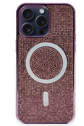 CepteToptan iPhone 15 Pro Kılıf Diamond Magsafe Kapak - Derin Mor - DROPX4701-8972