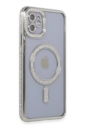 CepteToptan iPhone 11 Kılıf Joke Simli Magneticsafe Kılıf - Gümüş - DROPX6831-1117