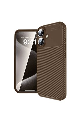 CepteToptan iPhone 16 Kılıf Auto Focus Karbon Kapak - Kahverengi - DROPX1698-2138