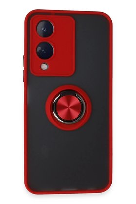 CepteToptan Vivo Y17S Kılıf Montreal Yüzüklü Silikon Kapak - Kırmızı - DROPX2926-1286