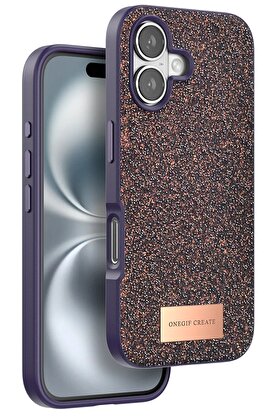 CepteToptan iPhone 16 Bright Simli Kapak - Derin Mor - DROPX7540-5382
