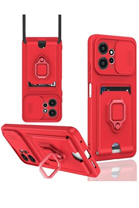 CepteToptan Xiaomi Redmi Note 12 4G Kılıf Zuma Kartvizitli Yüzüklü Silikon - Kırmızı - DROPX6521-5667