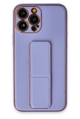 CepteToptan iPhone 13 Pro Kılıf Coco Deri Standlı Kapak - Koyu Lila - DROPX1524-5038