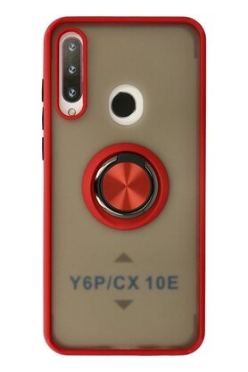CepteToptan Huawei Y6P Kılıf Montreal Yüzüklü Silikon Kapak - Kırmızı - DROPX4735-8540