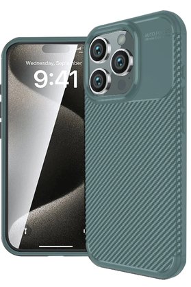 CepteToptan iPhone 16 Pro Max Kılıf Auto Focus Karbon Kapak - Koyu Yeşil - DROPX5786-7206