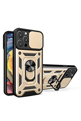 CepteToptan iPhone 16 Pro Kılıf Pars Lens Yüzüklü Silikon - Gold - DROPX7610-5398