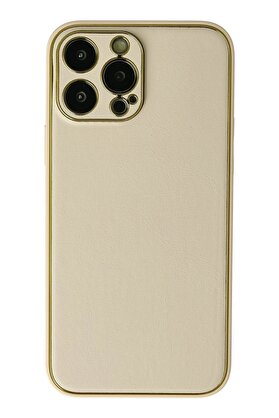 CepteToptan iPhone 13 Pro Kılıf Coco Deri Silikon Kapak - Gold - DROPX6033-9727