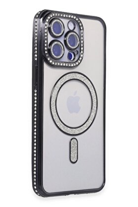 CepteToptan iPhone 14 Pro Max Kılıf Joke Simli Magneticsafe Kılıf - Siyah - DROPX9872-9865