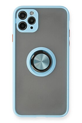 CepteToptan iPhone 11 Pro Max Kılıf Montreal Yüzüklü Silikon Kapak - Buz Mavi - DROPX6724-4101