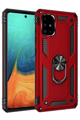 CepteToptan Samsung Galaxy A71 Kılıf Sofya Yüzüklü Silikon Kapak - Kırmızı - DROPX2109-8184