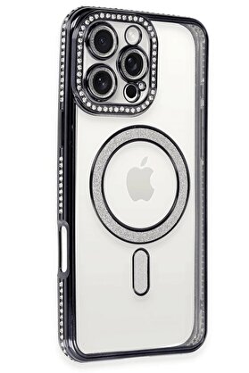 CepteToptan iPhone 16 Pro Kılıf Joke Simli Magneticsafe Kılıf - Siyah - DROPX9466-3502