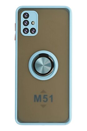 CepteToptan Samsung Galaxy M51 Kılıf Montreal Yüzüklü Silikon Kapak - Buz Mavi - DROPX8932-3202
