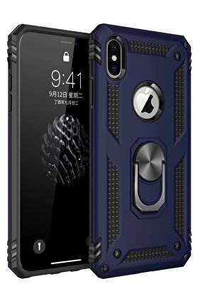 CepteToptan iPhone XS Max Kılıf Sofya Yüzüklü Silikon Kapak - Lacivert - DROPX8259-3692