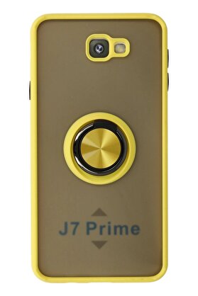 CepteToptan Samsung Galaxy J7 Prime Kılıf Montreal Yüzüklü Silikon Kapak - Sarı - DROPX1654-9585
