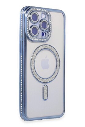 CepteToptan iPhone 14 Pro Max Kılıf Joke Simli Magneticsafe Kılıf - Mavi - DROPX7203-2684