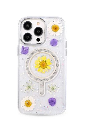 CepteToptan iPhone 14 Pro Max Flower Magsafe Kapak - Sarı - DROPX6855-9940
