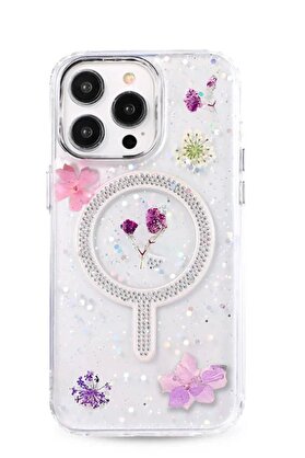 CepteToptan iPhone 15 Pro Max Flower Magsafe Kapak - Mor - DROPX8104-1212