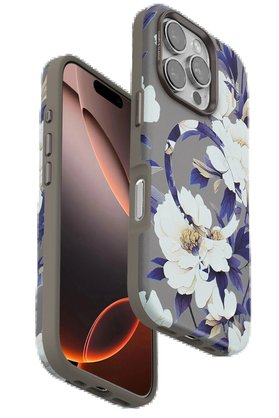CepteToptan iPhone 16 Pro Flower Series Magsafe Kapak - Gri - DROPX6675-5476