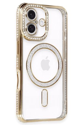 CepteToptan iPhone 16 Kılıf Joke Simli Magneticsafe Kılıf - Gold - DROPX7540-2815