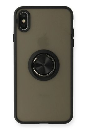 CepteToptan iPhone XS Max Kılıf Montreal Yüzüklü Silikon Kapak - Siyah - DROPX3245-5477