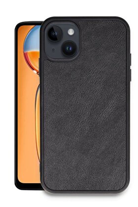 CepteToptan iPhone 14 Kılıf Aras Deri Kapak - Siyah - DROPX7135-8398