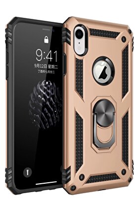 CepteToptan iPhone XR Kılıf Sofya Yüzüklü Silikon Kapak - Gold - DROPX3354-8227