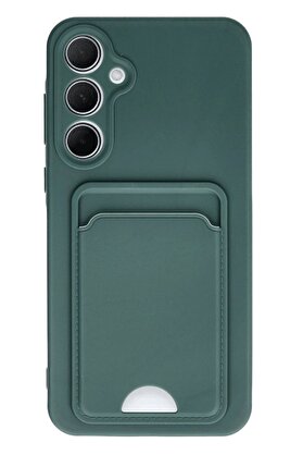 CepteToptan Samsung Galaxy A35 5G Kılıf Kelvin Kartvizitli Silikon - Koyu Yeşil - DROPX2240-9256