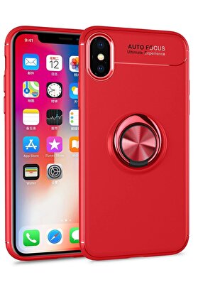 CepteToptan iPhone XS Kılıf Range Yüzüklü Silikon - Kırmızı - DROPX1170-8106