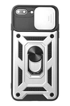 CepteToptan iPhone 7 Plus Kılıf Pars Lens Yüzüklü Silikon - Gümüş - DROPX4451-5179